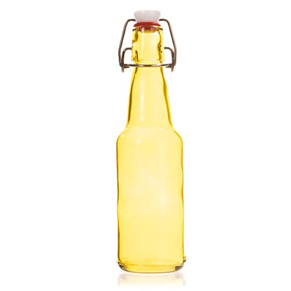 Cocktailor Glass Grolsch Beer Bottles (6-pack, 11 oz./330 mL) Airtight Seal with Swing Top/Flip Top Stoppers - Home Brewing Supplies, Fermenting of Alcohol, Kombucha Tea, Wine, Soda - Yellow