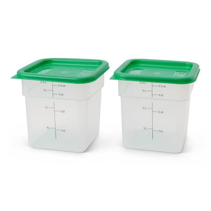 Cambro Food Storage Container with Lid (Microwave Safe and BPA-Free) - 2 Pack - Classic Series Square with Green Lid - 4 QT (Quart) - Commercial Grade for Food Prep (Translucent) - size: 4 QT + Lid