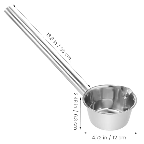 PRETYZOOM 14‘’ Long Handle Stainless Steel Water Ladle with Pour Spout Soup Scoop, Large Metal Garden Watering Spoon for Kitchen, Cooking Japanese Bathing Dipper Heavy Duty