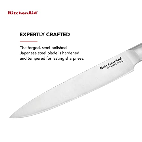KitchenAid Gourmet Forged Slicer Knife with Custom-Fit Blade Cover, 8-inch, Sharp Kitchen Knife, Japanese Stainless Steel Blade, Brushed Stainless Steel Handle - style: 8-Inch Slicer Knife