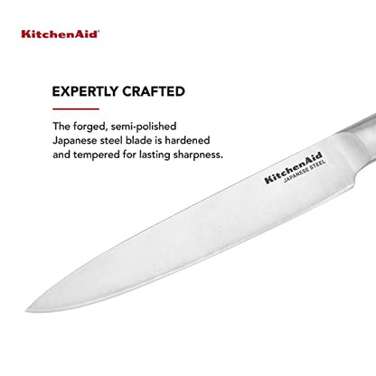 KitchenAid Gourmet Forged Slicer Knife with Custom-Fit Blade Cover, 8-inch, Sharp Kitchen Knife, Japanese Stainless Steel Blade, Brushed Stainless Steel Handle - style: 8-Inch Slicer Knife