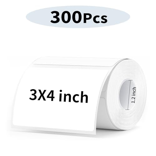 3×4 Inch White Thermal Labels,Waterproof Direct Thermal Label,300 Sheets per Roll with Perforated Lines - color: White, size: 3'' X 4''