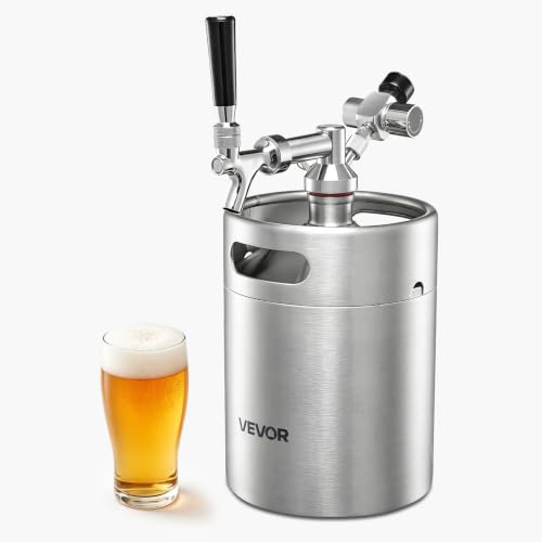 VEVOR 128oz Mini Keg, Pressurized Growler Tap System, 304 Stainless Steel Beer Kit, with Co2 Regulator, Self-Closing Faucet, Keeps Fresh and Carbonation for Homebrew, Craft and Draft Beer - color: Silver, size: 128 oz