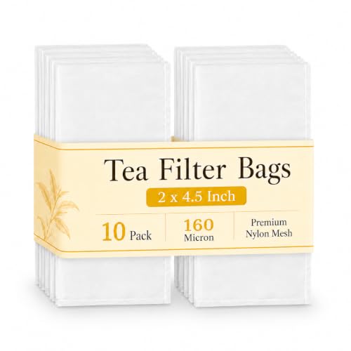 2 x 4.5 Inch Nylon Mesh Tea Filter Bags 10 Count 160 Micron | Fine nylon mesh tea filter bags with precise micron filtration, durable stitching and consistent flow for brewing - size: 10PCS-160M