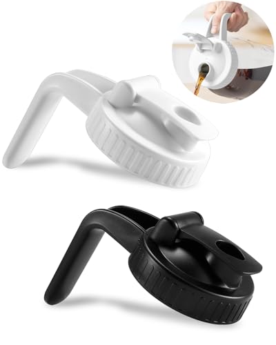 2 Pack Wide Mouth Mason Jar Lids V-Shaped with Handle, Mason Jar Pour Spout Lid with Extended Flip Lid Easy to Open, Airtight Leak Proof and Durable - color: Black+White, size: 2pcs