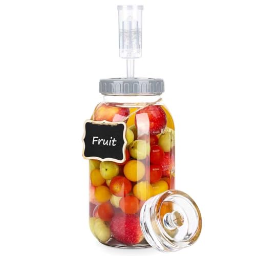 64oz Fermentation Jar Kit with Fermenting Weights and Airlock Lids, Wide Mouth Glass Jars with Scale Mark for Making and Storing Sauerkraut, Pickles (Pack of 1) - size: 64oz * 1pack