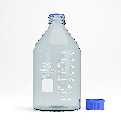 2000ML Storage Glass Bottles – 1pc Round Media Storage Bottle – Borosilicate Glass Bottles – Safe Probe Storage Glass Storage Bottles with GL45 Blue Screw Cap (2000ml - 1pc) - size: 2000ml-1pc