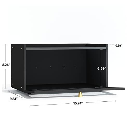 ETMI Black Bread Box for Kitchen Countertop - Modern bamboo Bread box with Window Bread Storage Container - color: Black