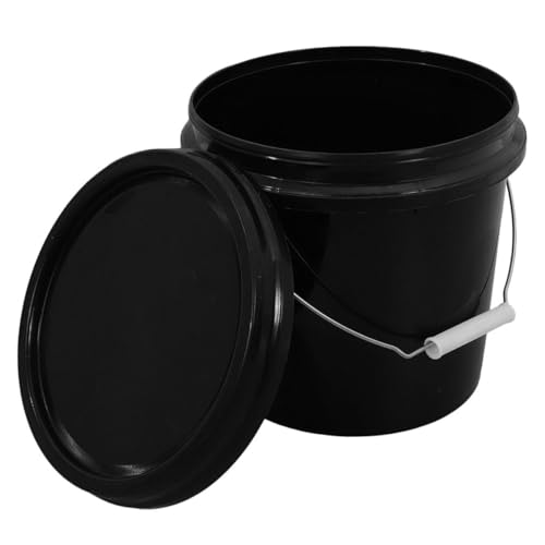 Ipetboom 5l Heavy Duty Sealed Plastic Bucket with Lid and Handle, Black Thickened Food-Grade Storage Pail for Kitchen, Cleaning, Camping, and Household Use