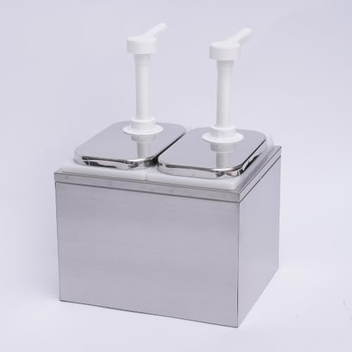 Condiment Pump Station Commercial Pump Condiment Dispensers Sauce Pump Dispenser Condiment Server Organizer Stainless Steel for Salad Jam Seasoning Sauce Squeeze (2-bucket) - color: 2-bucket