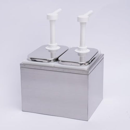 Condiment Pump Station Commercial Pump Condiment Dispensers Sauce Pump Dispenser Condiment Server Organizer Stainless Steel for Salad Jam Seasoning Sauce Squeeze (2-bucket) - color: 2-bucket