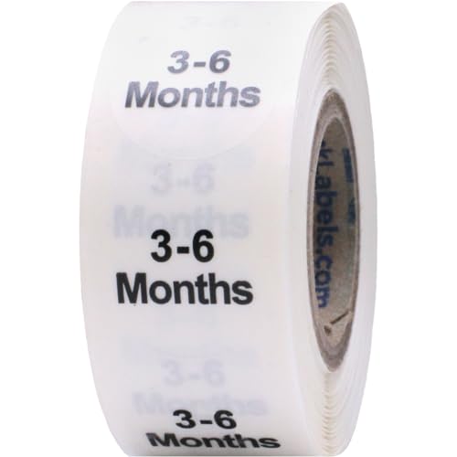 Clear Circle 3-6 Months Clothing Size Stickers - 3/4 Inch Round, 500 Clear Plastic Adhesive Labels Per Roll for Retail Apparel, Baby Clothing Organization, and Inventory - Made in the USA - color: 3-6 Months