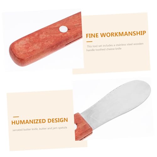 SOLUSTRE Stainless Steel Cheese Slicer with Ergonomic Wooden Handle Wear-resistant Butter Spreader and Peanut Jam Spatula for Kitchen and Restaurant Use Essential Baking Tool