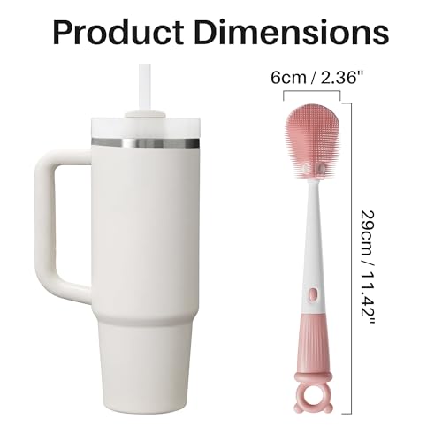 JOYMOOP Silicone Bottle Brush & Straw Cleaner Brush Set, Multi-Functional Bottle Washer for Sports Water Bottle,Glassware,Vase,and Narrow Neck Containers,Pink