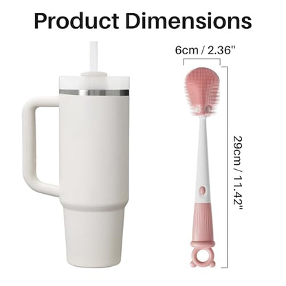 JOYMOOP Silicone Bottle Brush & Straw Cleaner Brush Set, Multi-Functional Bottle Washer for Sports Water Bottle,Glassware,Vase,and Narrow Neck Containers,Pink