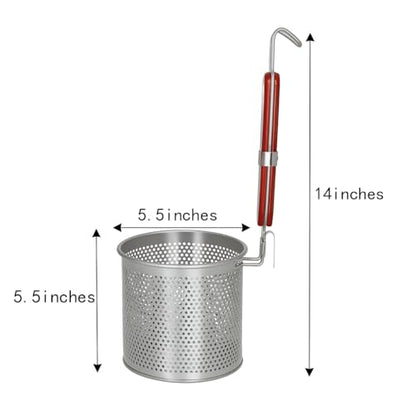 3PCs Mesh Pasta Basket Food Strainer Insert For Pot, Colander with Round Wooden Handle Stainless Steel Mesh Spider Strainer for Pasta Noodles Dumpling Vegetable - size: 5.5inches（diameter）