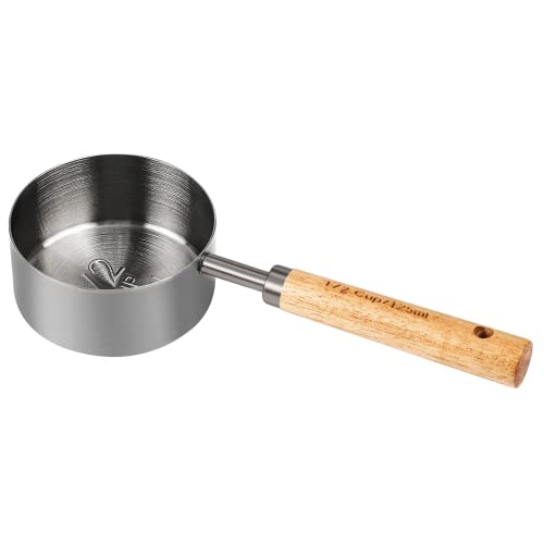 Malmo Measuring Cup with Wooden Handle, 1/2 Cup Titanium-plating 125 Ml Stainless Steel, Space Gray - size: 1/2 Cup