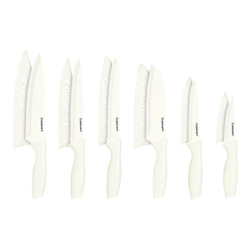Cuisinart Knife Set, 12pc Ceramic Coated Knife Set with 6 Blades & 6 Blade Guards, Lightweight, Stainless Steel, Durable & Dishwasher Safe (Cream) - color: Cream
