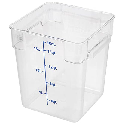 Restaurantware-Met Lux 18 Quart Brine Bucket, 1 Square Marinating Container - With Volume Markers, Built-In Handle, Clear And Blue Plastic Dough Rising Bucket, Freezer-Safe, Lid Sold Separately - size: 18 Quarts, style: 1 Count