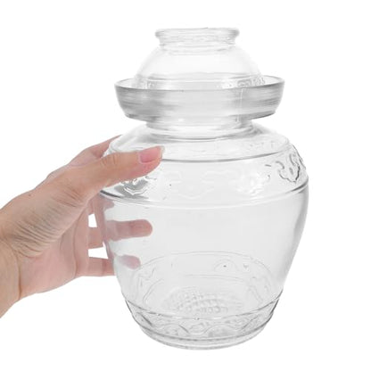Thickened Glass Pickle Jar with Airtight Water Seal, 3lb Food Storage Canister for Homemade Sauerkraut and Kimchi, Kitchen Fermentation Crock with Patterned Design