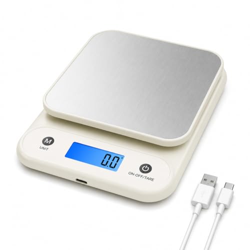 Digital Food Scale for Kitchen 11lb/0.1oz, 5kg/0.1g, Kitchen Scale for Cooking Baking, Built-in 300mAh Li-Battery, Rechargeable Type-C Charging White (1)