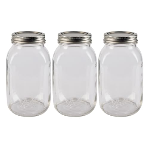 Ball Regular Mouth Easy Label Glass Mason Jars with Lids and Bands, Used for Canning, Pickling, Juice, Jam, Jelly, Quart Size 32 Ounce (Pack of 3)