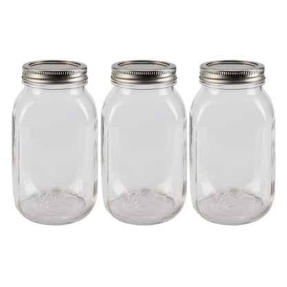 Ball Regular Mouth Easy Label Glass Mason Jars with Lids and Bands, Used for Canning, Pickling, Juice, Jam, Jelly, Quart Size 32 Ounce (Pack of 3)