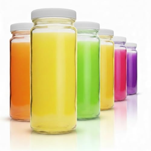 16oz Glass Juice Bottles with Lids - 6 Pack Wide Mouth Glass Water Bottles for Juices, Smoothies, Beverage Storage - Durable, Reusable, Dishwasher Safe, Glass Bottles for Juicing (Grey Caps) - color: 16oz Grey Caps