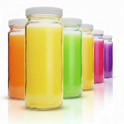16oz Glass Juice Bottles with Lids - 6 Pack Wide Mouth Glass Water Bottles for Juices, Smoothies, Beverage Storage - Durable, Reusable, Dishwasher Safe, Glass Bottles for Juicing (Grey Caps) - color: 16oz Grey Caps