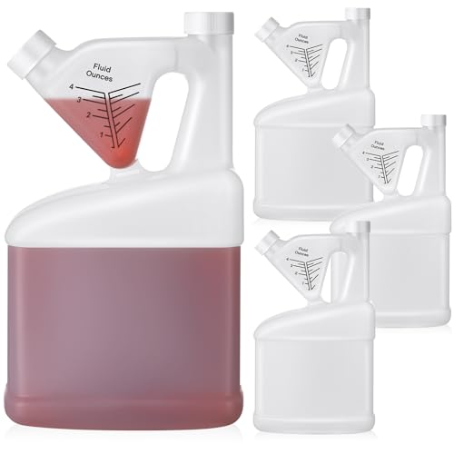 4 Pcs 64 oz Measure Container Tip and Pour Measuring Chemical Containers HDPE Plastic Measuring Bottle, up to 4oz Measure Capacity