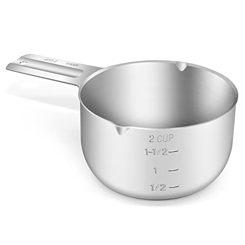 1PCS 2Cup (480ml, 16oz) Single Measuring Cup, Stainless Steel Measure Scoop, Metric and US Measurement, Dishwasher Safe - size: 2cup|480ml|16oz