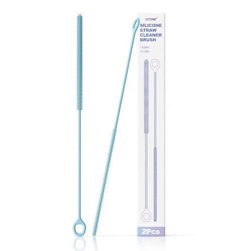 YOTIME Straw Cleaner Brush Extra Long 12.6 inch, 2Pcs Reusable Silicone Straw Brush for Sippy Cup, Water Bottle and Tubes, 6mm+9mm, Blue - color: Blue