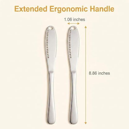 Saiveina 2 Pcs Stainless Steel Butter Knives | 3 in 1 Butter Knife Set, Butter Spreader, Curler and Grater, for Butter, Cheese, Dishwasher Safe, Rust-Resistant, Ergonomic