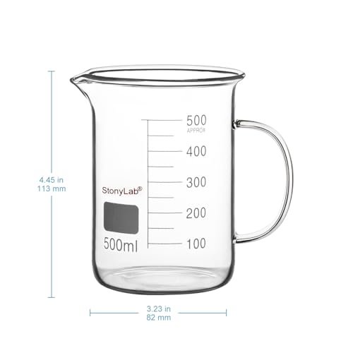 stonylab Glass Beaker with Handle, Borosilicate Glass Graduated Low Form Griffin Beaker with Handle and Pouring Spout, 500 ml - size: 500 ml