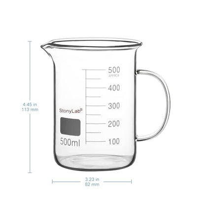 stonylab Glass Beaker with Handle, Borosilicate Glass Graduated Low Form Griffin Beaker with Handle and Pouring Spout, 500 ml - size: 500 ml