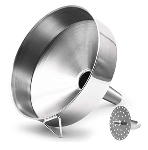 Super Large Stainless Steel Large Funnel with Detachable Strainer/Filter for Cooking Oil and Transmission Liquid and Powder, Food Grade Metal Kitchen Funnels - size: 7.9 Inch