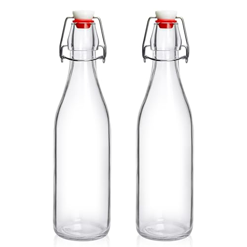 2 Pack Swing Top Glass Bottles 16oz, Flip Top Glass Bottle with Airtight Lid for Fermentation, Kombucha, Mead, Vanilla Extract, Coquito, Vinegar, Beer, Kefir, Wine, Soda, Juice, Oil for Home Brewing