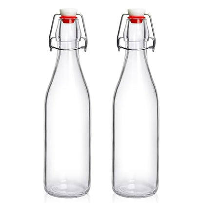2 Pack Swing Top Glass Bottles 16oz, Flip Top Glass Bottle with Airtight Lid for Fermentation, Kombucha, Mead, Vanilla Extract, Coquito, Vinegar, Beer, Kefir, Wine, Soda, Juice, Oil for Home Brewing