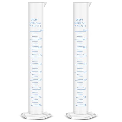 Affrolling 2 Pack 250ml Plastic Graduated Cylinder Hydrometer Test Tube Science Measuring Transparent Durable Lab Tube Milliliter Graduated Cylinder for Test Hydrometer Science Projects