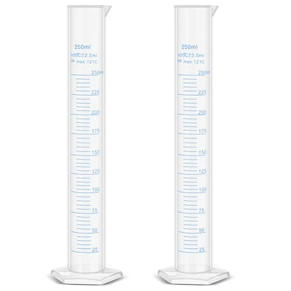 Affrolling 2 Pack 250ml Plastic Graduated Cylinder Hydrometer Test Tube Science Measuring Transparent Durable Lab Tube Milliliter Graduated Cylinder for Test Hydrometer Science Projects