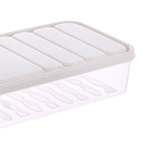 Plastic Airtight Dumpling Storage Box with Lid - Multiuse Cookie & Kimchi Container for Freezer/Refrigerator, Space-Saving White Rectangular Design