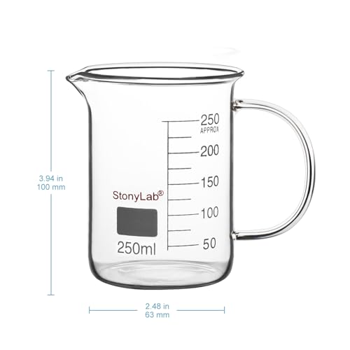 stonylab Glass Beaker with Handle, Borosilicate Glass Graduated Low Form Griffin Beaker with Handle and Pouring Spout, 250 ml - size: 250 ml