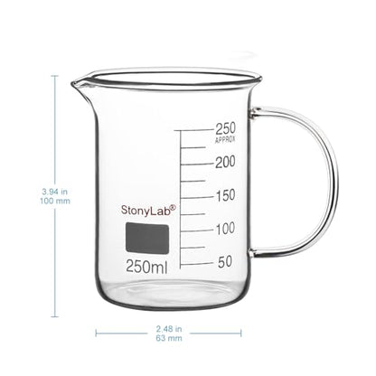 stonylab Glass Beaker with Handle, Borosilicate Glass Graduated Low Form Griffin Beaker with Handle and Pouring Spout, 250 ml - size: 250 ml