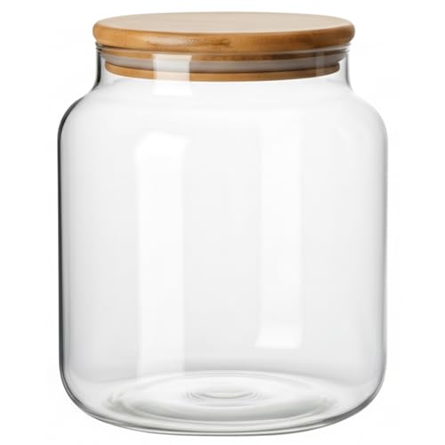 kitchentoolz 1/2 Gallon Mason Jar – 64 oz Wide Mouth Half Gallon Glass Jar with Wooden Lid – 2‑Pack Large Mason Jars for Kitchen Storage, Pantry Organization & Decorative Use