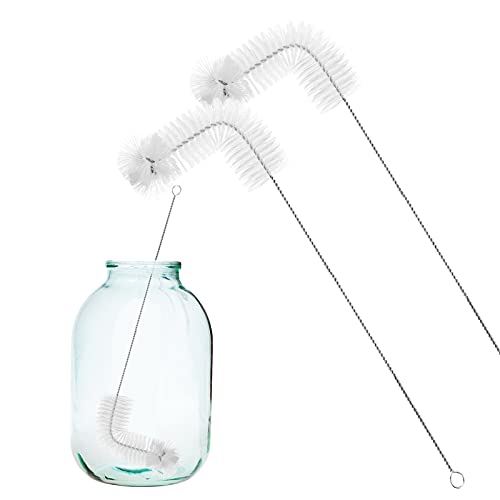 Honeydak 2-Pack 30 Inch Carboy Brush, Nylon & Steel, L-Shape, Clear, 76cm, Wine Making & Beer Brewing, Glass Carboy Cleaning Brush