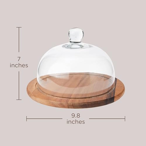 ZASSENHAUS Cheese Dome with Glass Lid – 9.84 Inch Acacia Wood Cheese Board & Serving Cover for Cheese Storage and Presentation