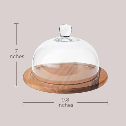 ZASSENHAUS Cheese Dome with Glass Lid – 9.84 Inch Acacia Wood Cheese Board & Serving Cover for Cheese Storage and Presentation