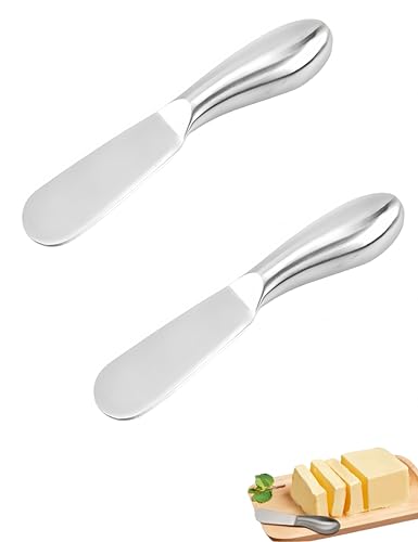 2 Pcs Stainless Steel Butter Knife Butter Spreader, Durable Cheese Spreader Knives for Cocktail, Seasoning, Jam, Pastry, Cooked Food Boards & Daily Kitchen Necessities
