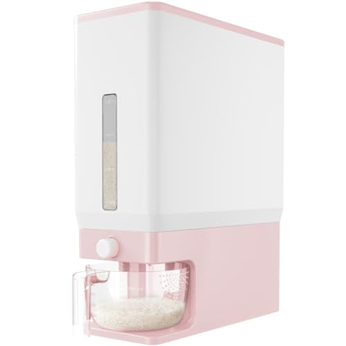Lifewit Rice Dispenser 25 Lbs(11.3kg), Rice Storage Container Sealed Moisture Proof with Measuring Cup for Kitchen Pantry Household, BPA-Free, 1 Pack Pink - color: Pink