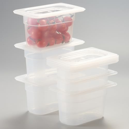 CURTA 6-Pack 1/9 Size 4" Deep Food Pan with Sealing Lid – NSF Commercial-Grade Translucent Polypropylene, Stackable Freezer-Safe Storage for Restaurants, Catering & Buffets - color: 1/9 Size, size: 4" Deep Pan (Sealing Lid)